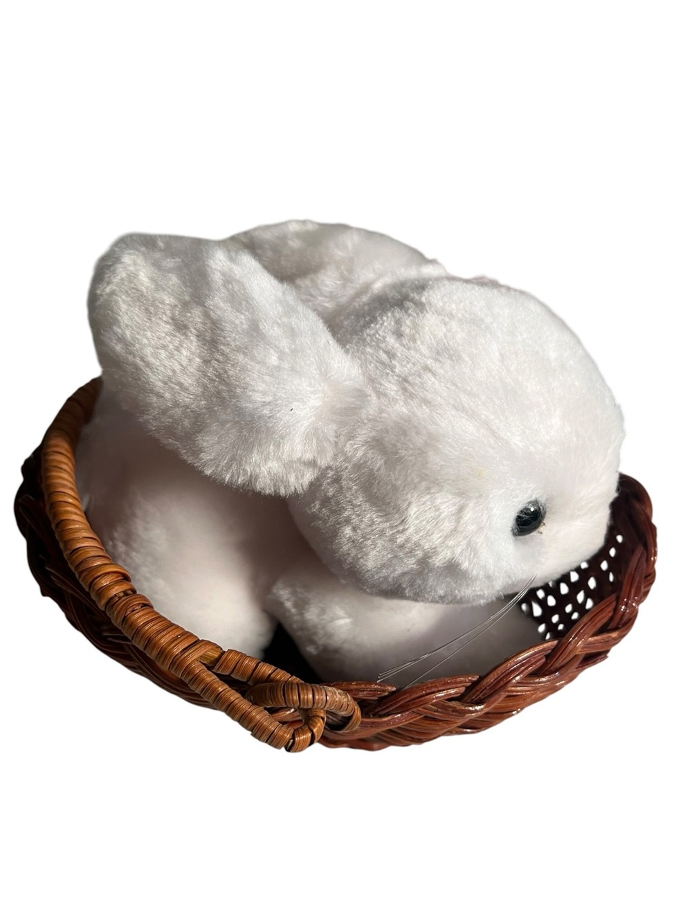 Vintage 1987 Avon Cuddlebunny‎ Stuffed Toy in Wicker Basket White Bunny Handle